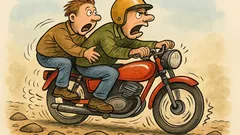 Banc: Doi prieteni merg tare pe motocicletă