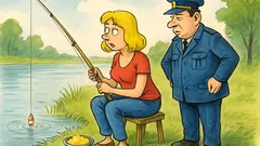 Banc: O blondă pescuiește pe mal