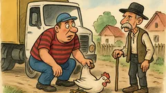 Banc: Un șofer de tir calcă o găină