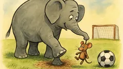 Banc: Elefantul și șoricelul joacă fotbal