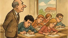 Banc: Profesorul se uită pe fereastră