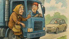 Banc: șoferul de tir ia o babă