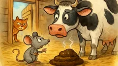 Banc: Un șoricel, alergat, intră într-un grajd