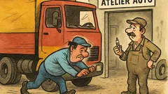 Banc: Un TIRist intră-n atelier auto